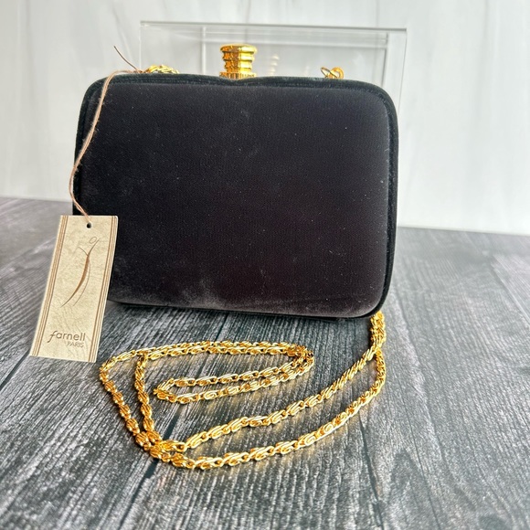 Dark GREEN Velvet feel Clutch with Gold tone handle and chain - Picture 2 of 5